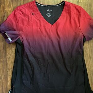 Women’s koi lite slim fit red ombré women’s scrub top size medium.